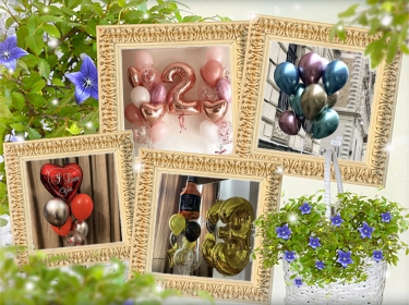 Interior decoration with fresh flowers and balloons.